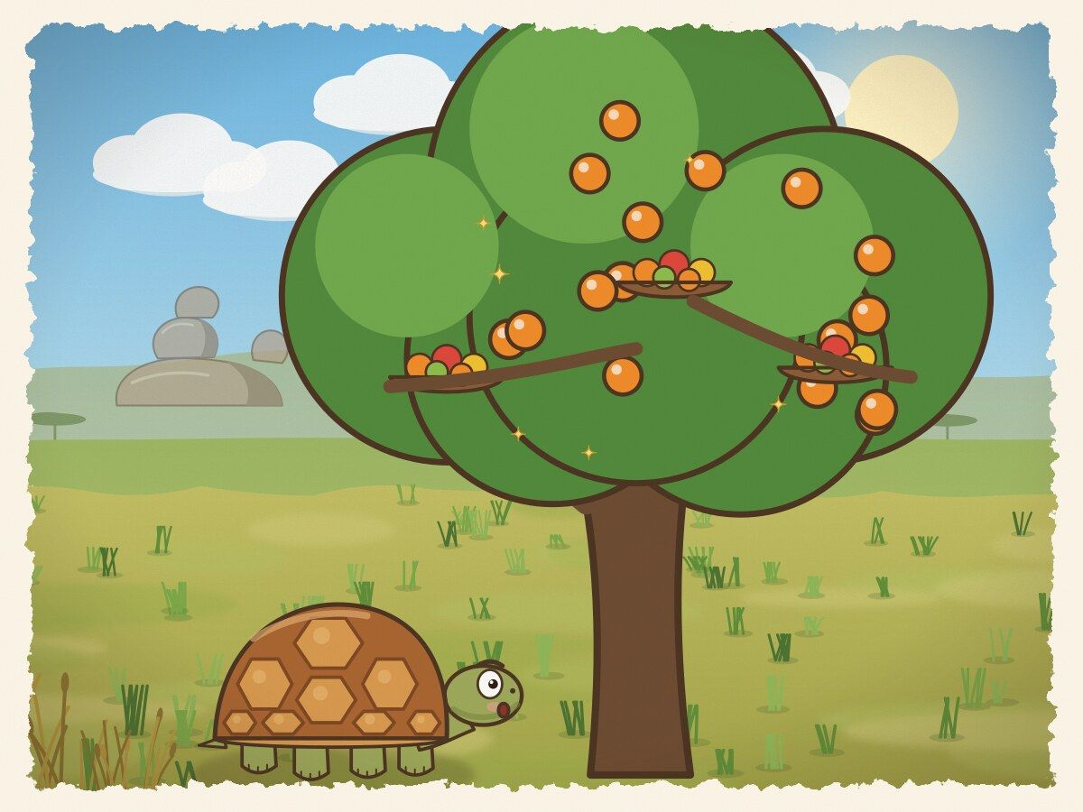 Scene 2: When Kamba arrived, he found that all the delicious food had been placed high up in a tall tree!
