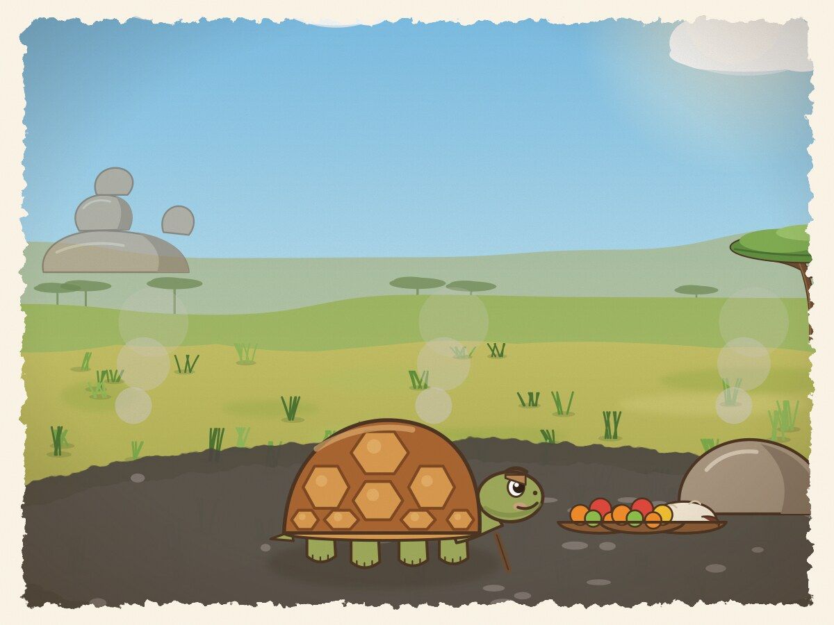 Scene 4: Some days later, Kamba invited Gudo to a feast. Before he came, Kamba burned the dry grass around his home, leaving the ground black with ash.
