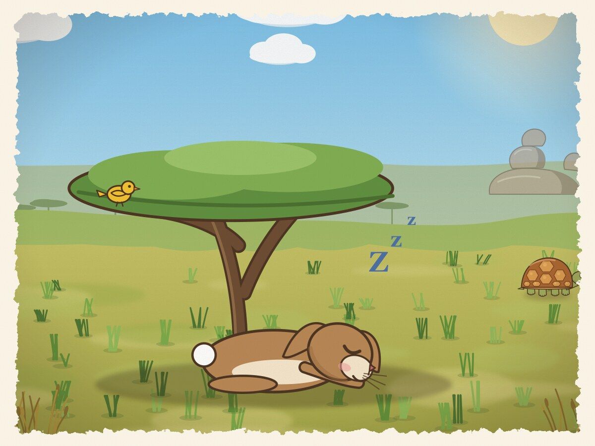 Scene 5: Seeing Kamba was nowhere in sight, Tsuro decided to take a little nap under a shady tree, quickly falling fast asleep.