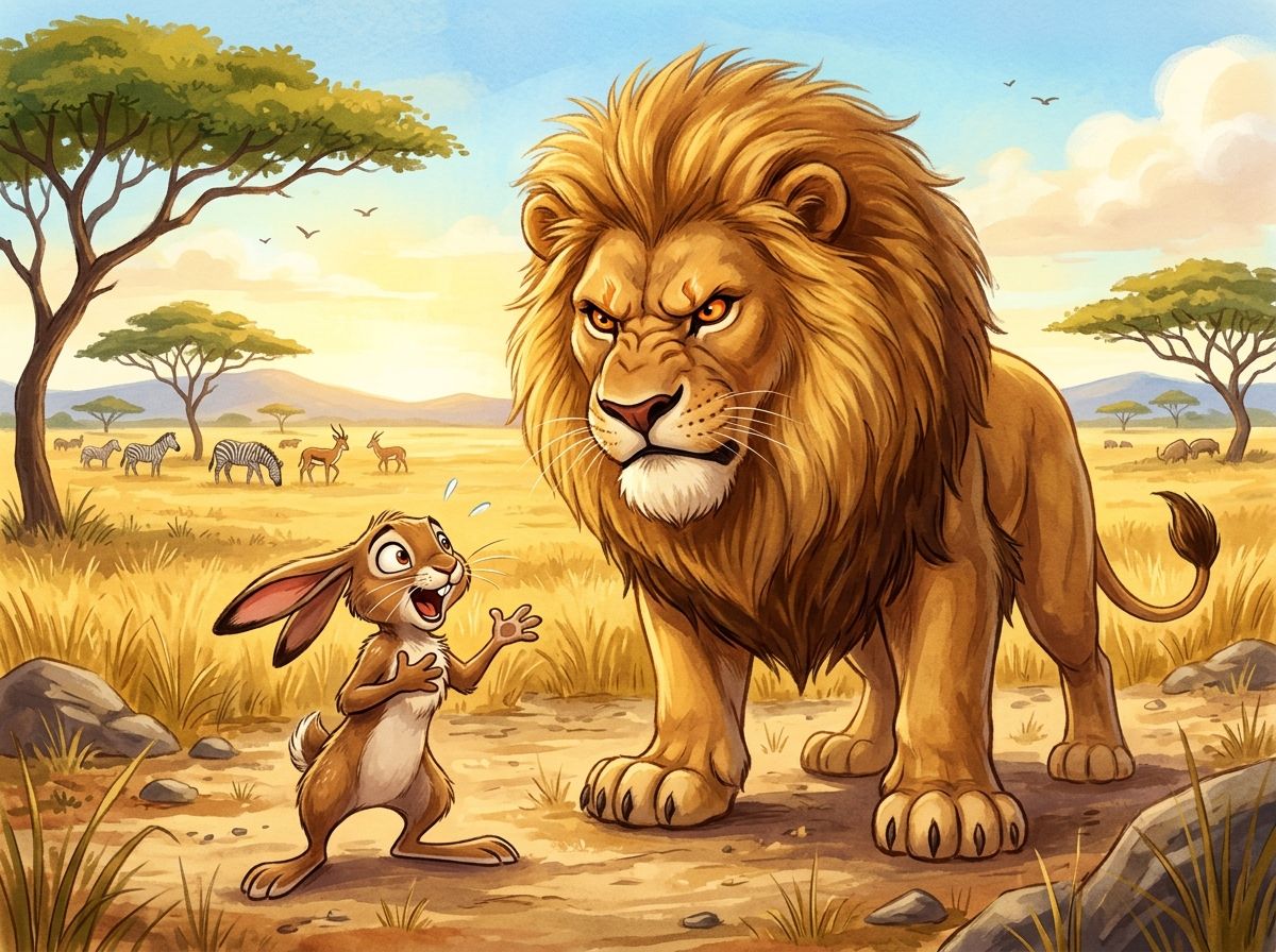 Scene 4: Tsuro arrived gasping, "Your majesty! There is another giant lion hiding inside the well shouting that HE is the new king!"