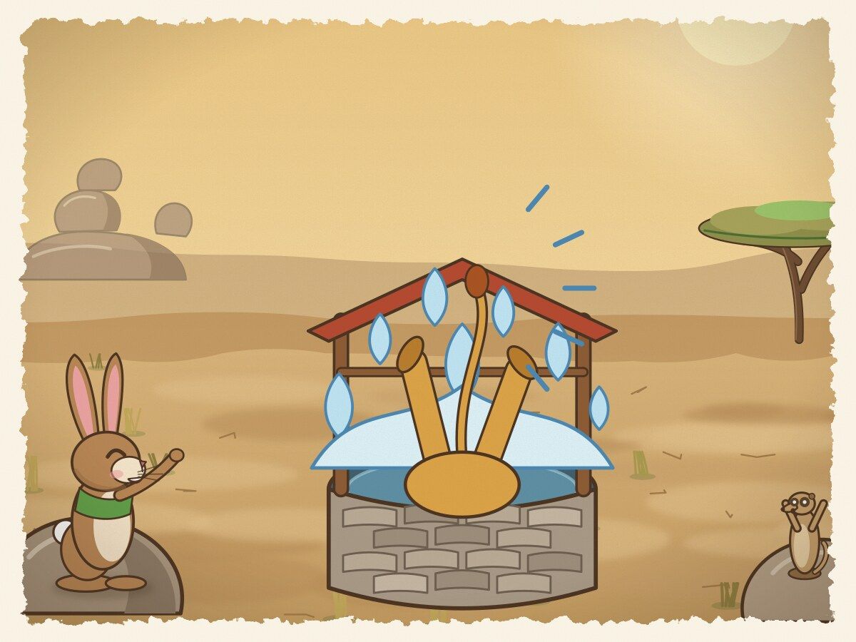 Scene 6: Shumba let out a mighty roar and leapt right into the well to fight his rival, splashing into the cool water!